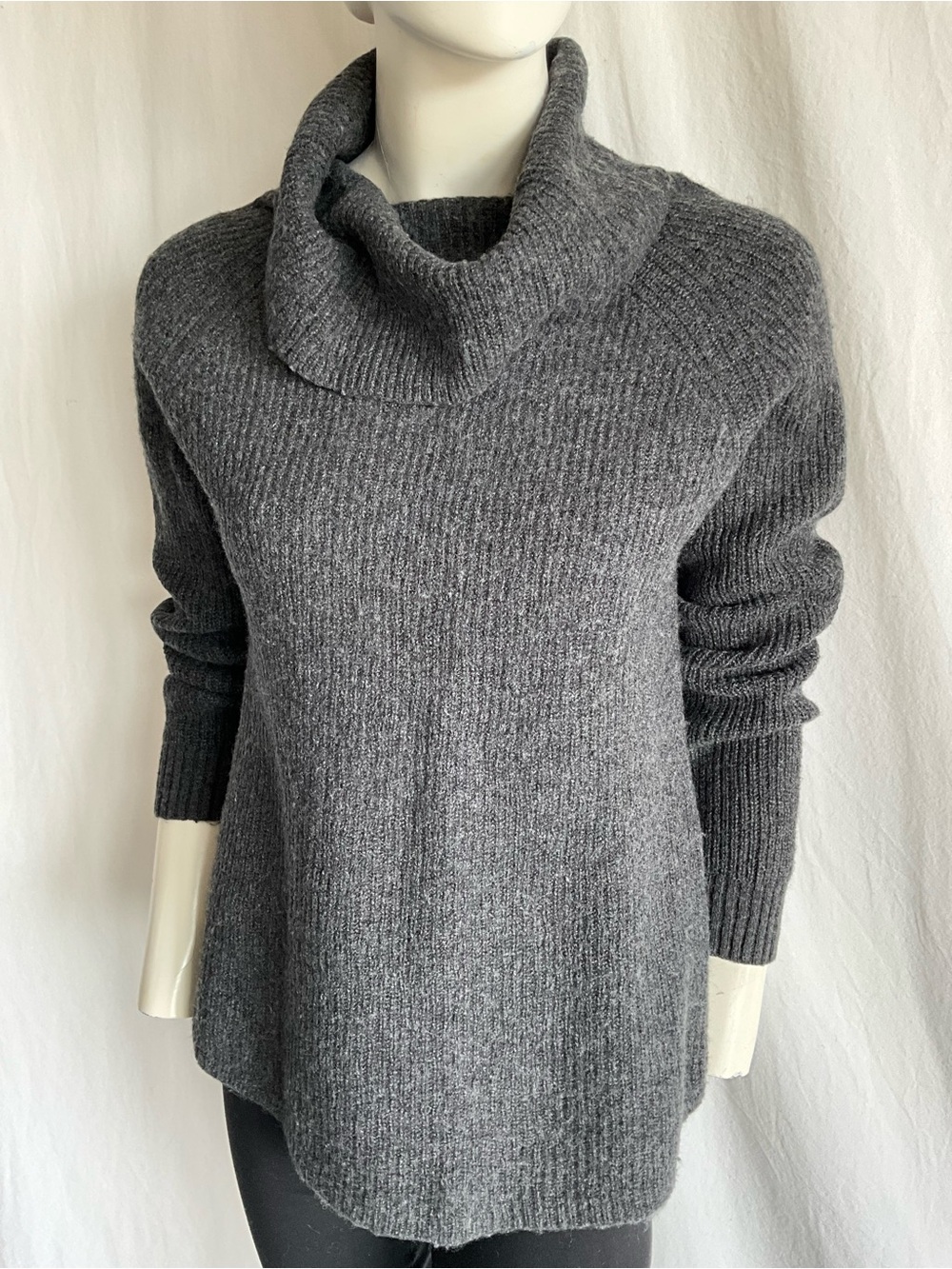 Tahari Merino Wool Blend Cowl Neck Sweater Charcoal Grey S